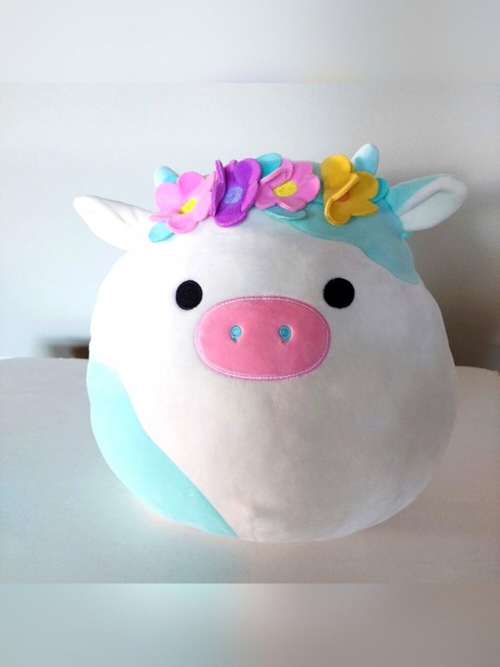 Squishmallow Belana Flower Crown Cow 12in Plush White Blue
